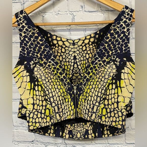 McQ by Iconic ALEXANDER MCQUEEN Luxury Chic Crocodile Print Layered Crop Top S - Picture 2 of 15